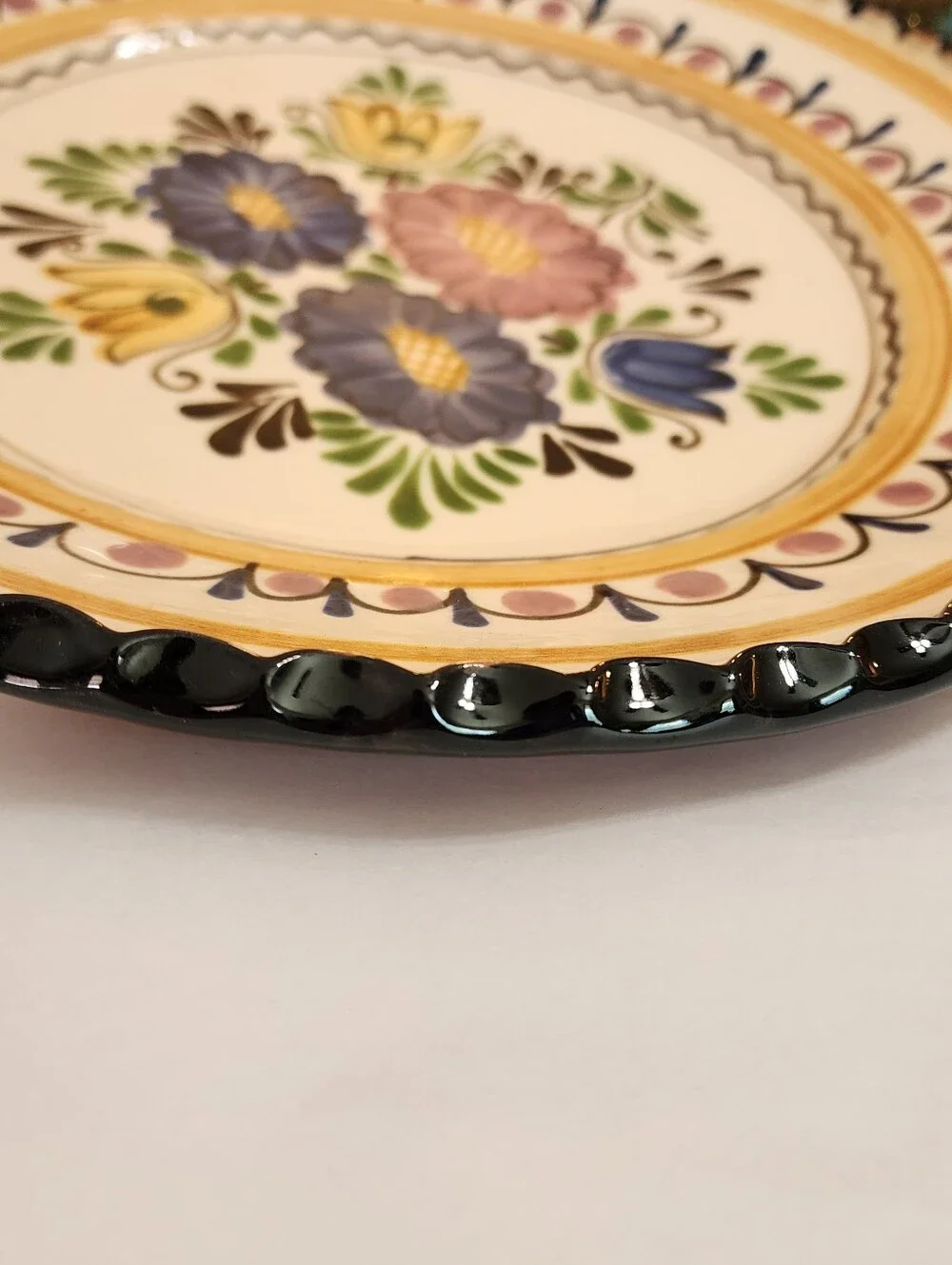 Vintage Hungary Folk Peasant Art Hand Painted Plate Floral Pottery 12.25